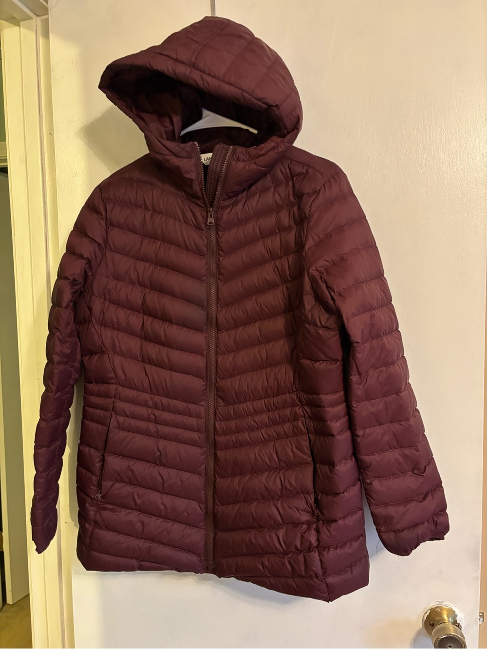 Lands' End Women's Quilted Hooded Puffer Jacket in Burgundy